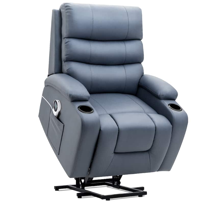 Oversized Power Lift Recliner Chair with Massage & Heat, PU Leather, USB Port, Cup Holders & Pockets