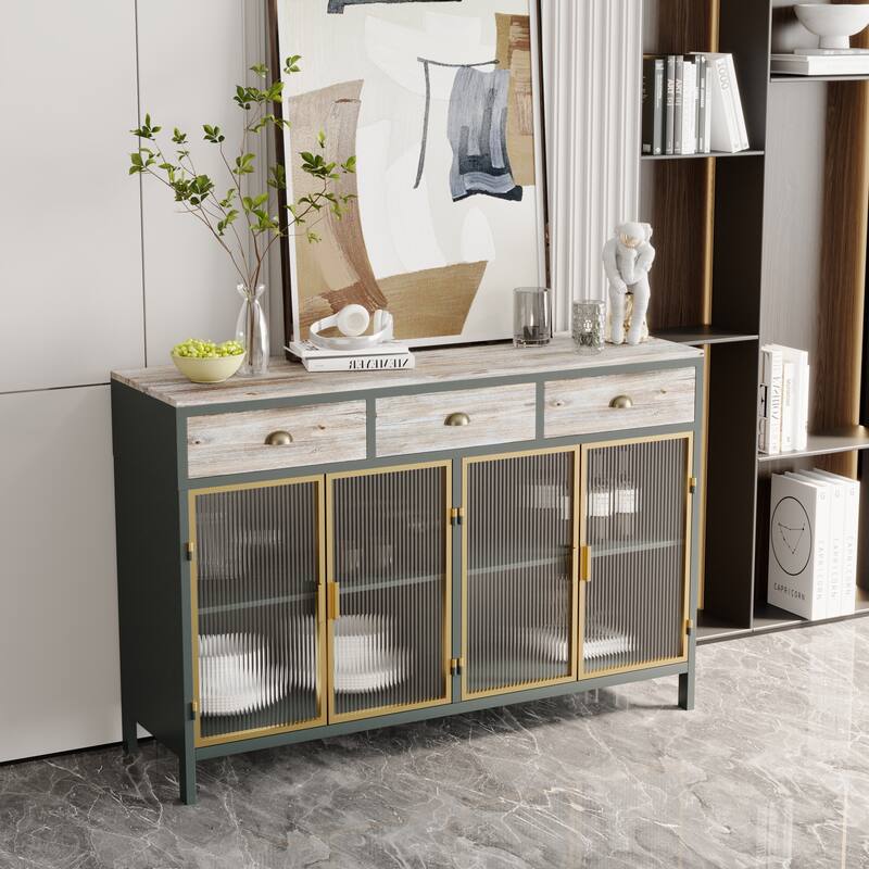 47.64" "3 Doors Modern Sideboard with 3 Top Drawers, Freestanding Sideboard Storage Cabinet