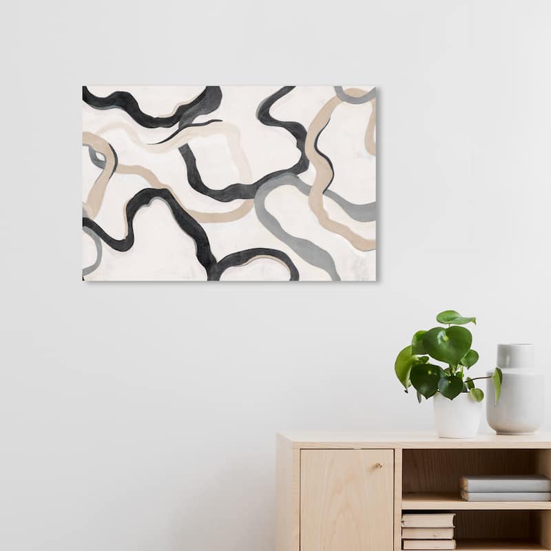 Wynwood Studio Canvas Abstract Paths of Life Beige Black and Cream White Modern & Contemporary Wall Art Canvas Print - 20 x 30