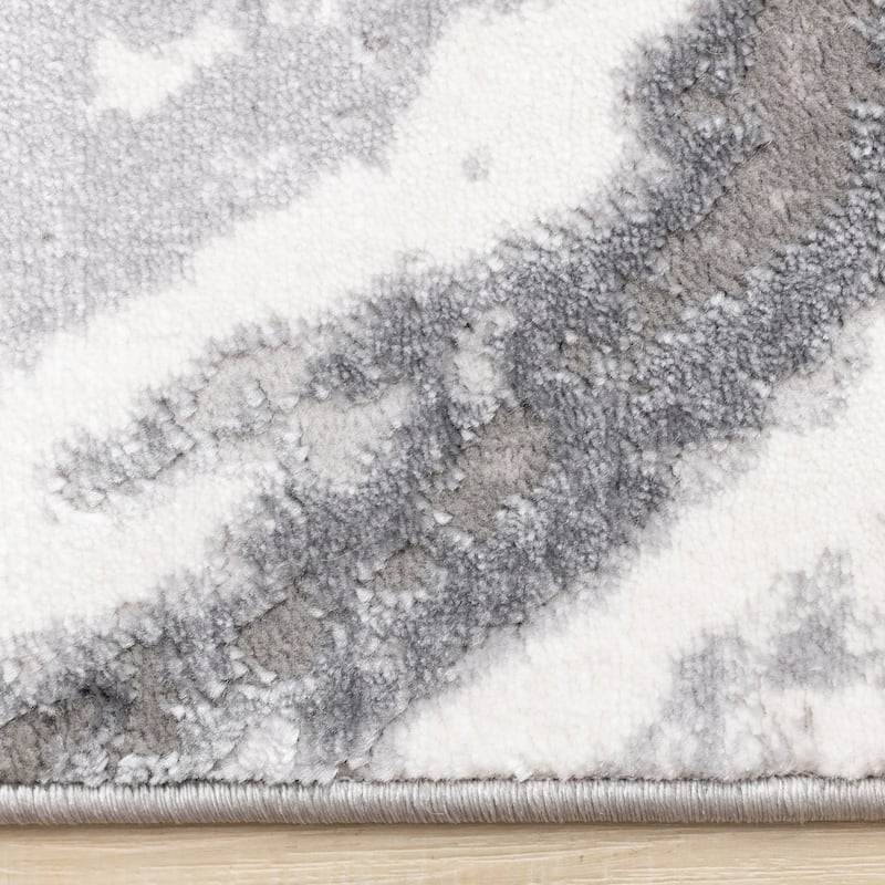 Grey White Modern Granite Patterned Area Rug, 5'3" x 7'7"