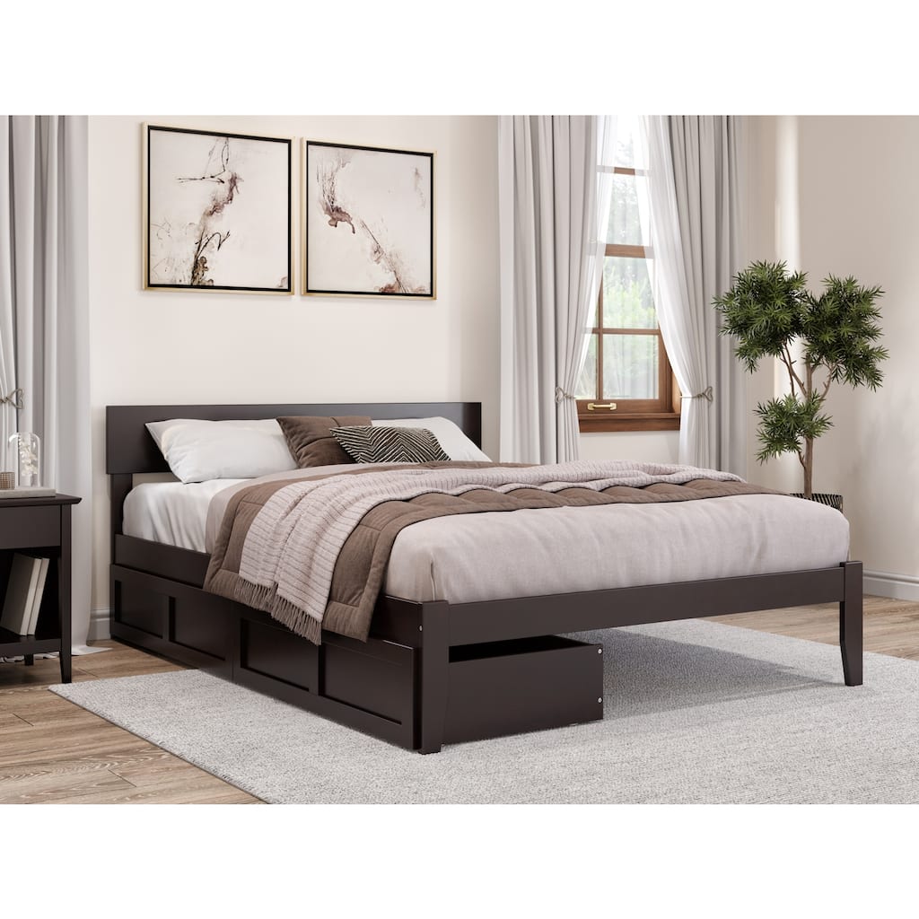 Rustic Bed with Drawers - Espresso Finish Bedroom Furniture