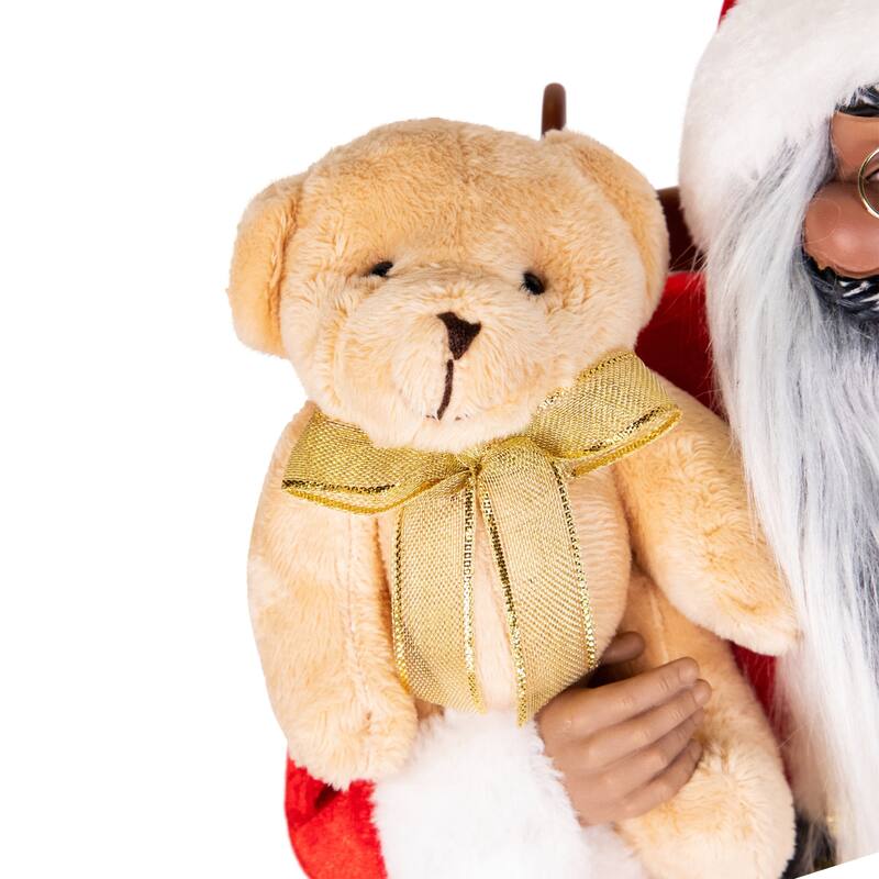 Animated and Musical African American Santa Rocking Chair Christmas Decoration - 14"