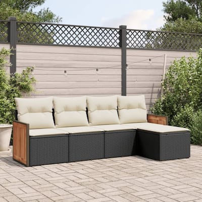 vidaXL Patio Sofa Set with Cushions Outdoor Conversation Furniture Poly Rattan - 21.7 x 21.7 x 14.6 in