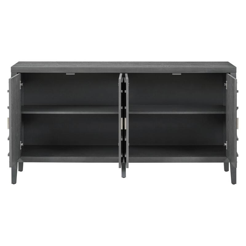 Storage Cabinet with Doors and Adjustable Shelves, Retro Sideboard Buffet Cabinet with Circular Groove Design Metal Door Handle
