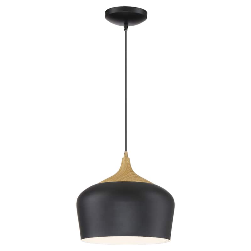Access Lighting Blend - Bell Pendant - Black with Wood Grain Finish - Black Cord - Replaceable LED - Black