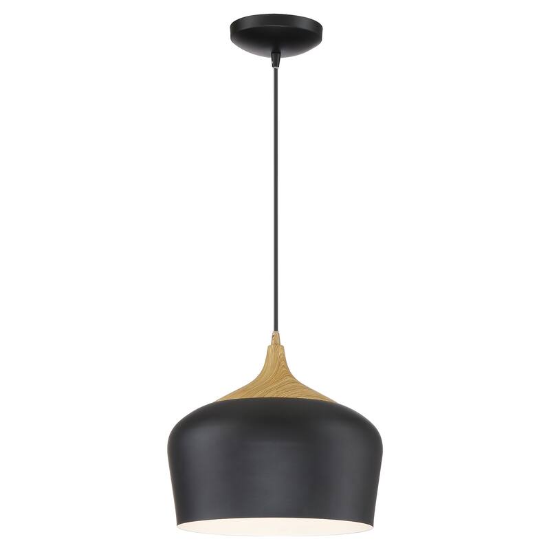 Blend 1-light Black with Wood Grain Pendant