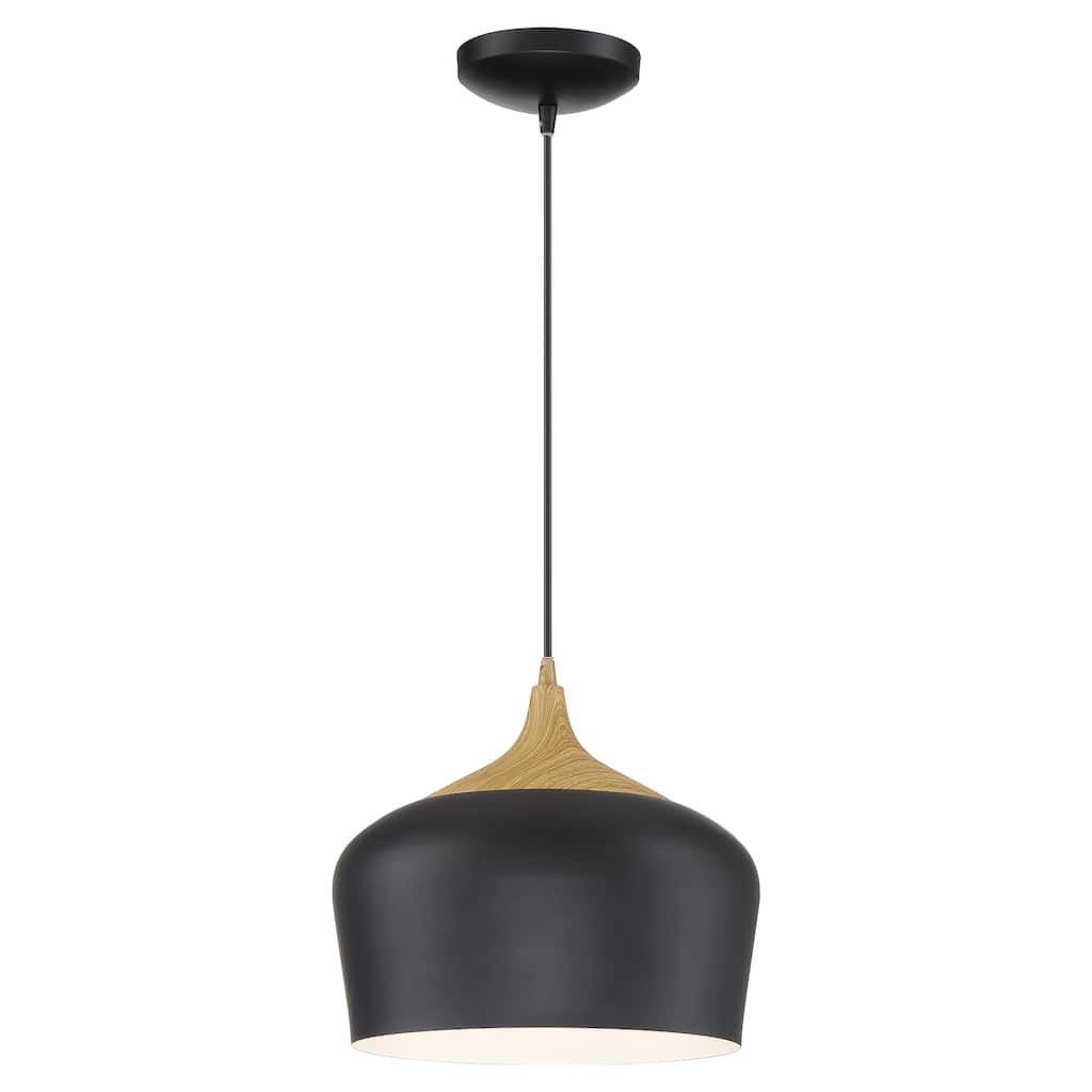 Access Lighting Blend - Bell Pendant - Black with Wood Grain Finish - Black Cord - Replaceable LED
