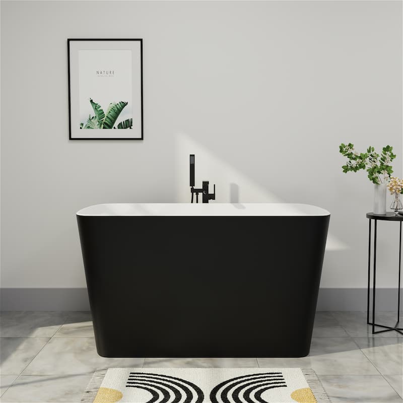 47 in.L x 27.55 in.W Japanese Soaking Acrylic Freestanding Flatbottom Bathtub Reversible Drain - Black