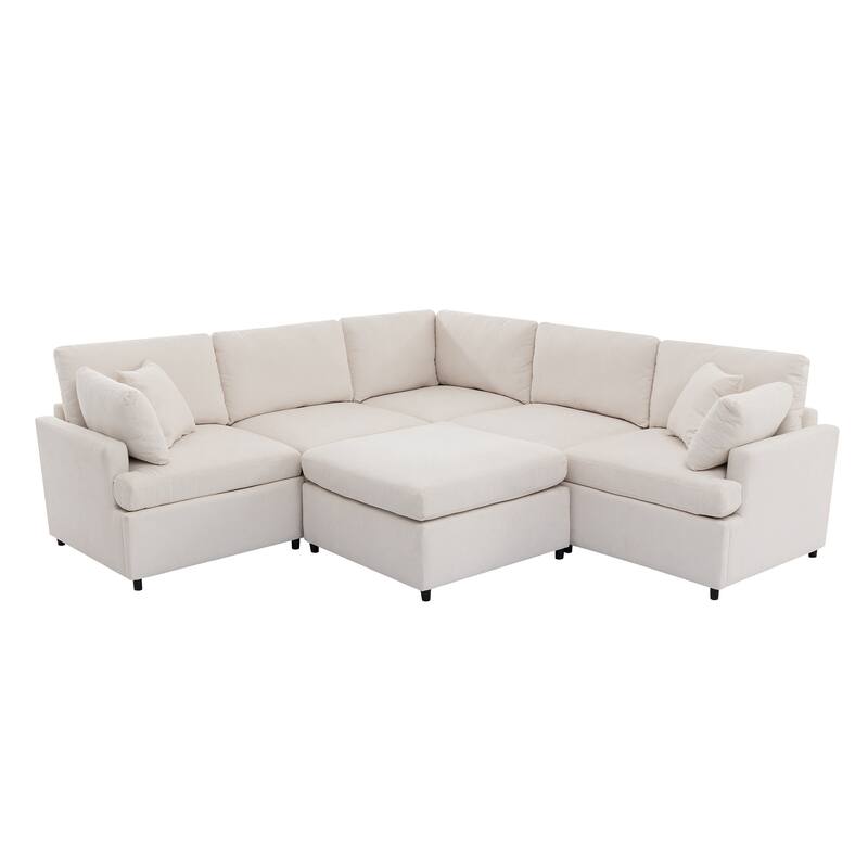 Modern Style U Shape Sectional Sofa with Ottoman,Living Room Couches with Flexible Combination