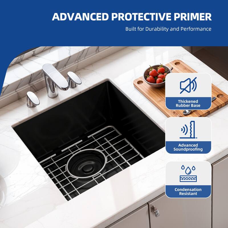 Black Kitchen Sink Bar Sink 16 Gauge Stainless Steel Undermount Sinks, 15'' x 17'' x 10''