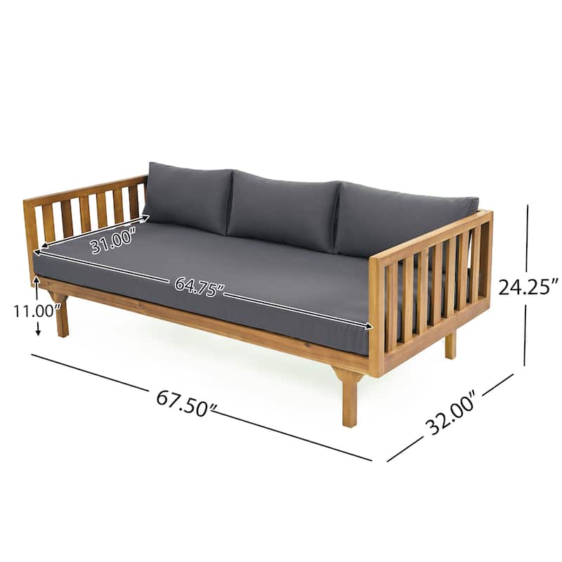 Roomfitters 3 Seater Wooden Patio Sofa with Weather-Resistant Cushions, Modern Outdoor Daybed, Sturdy Patio Seating