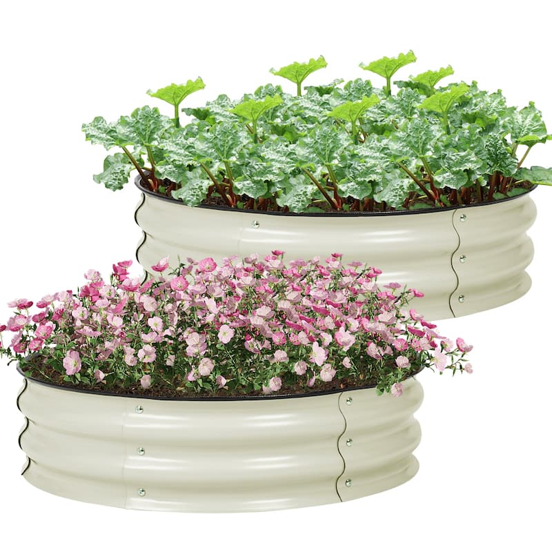 Aoodor Metal Galvanized Raised Garden Bed (Set of 2) - White