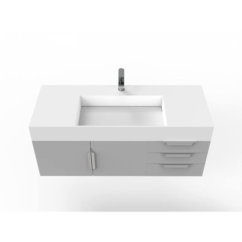 Amazon 48" Wall Mounted Bathroom Vanity Set with White Solid Surface Top