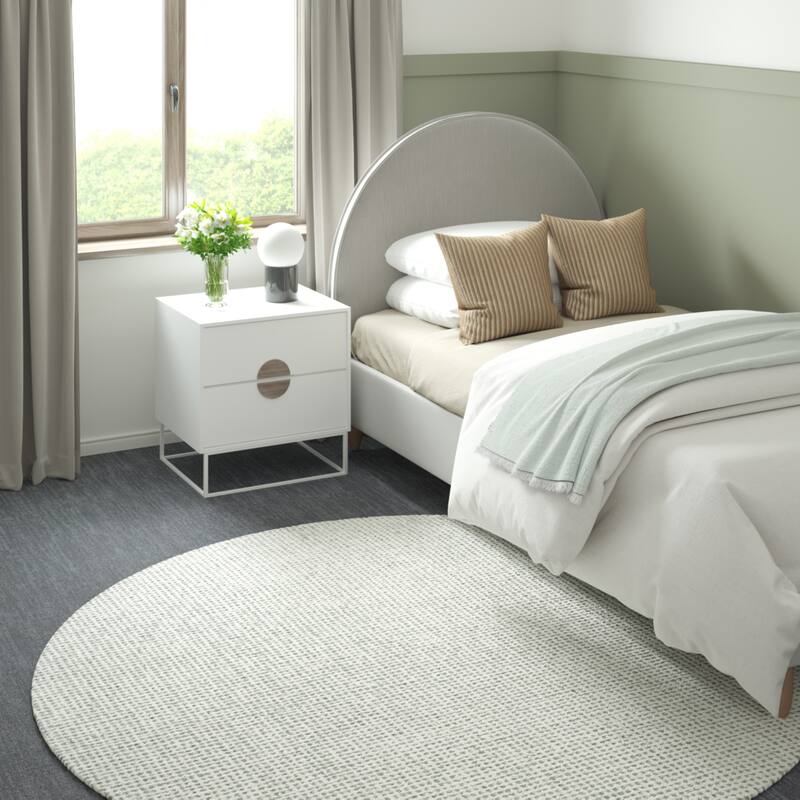 Noah Contemporary Geometric Wool Indoor Area Rug by Sevita - 6' x 6' - Green/Ivory