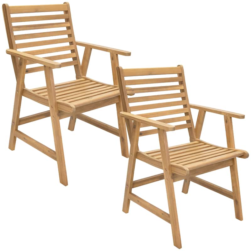 Sunnydaze Hatteras Acacia Wood Outdoor Dining Chairs with Arms - Set of 2