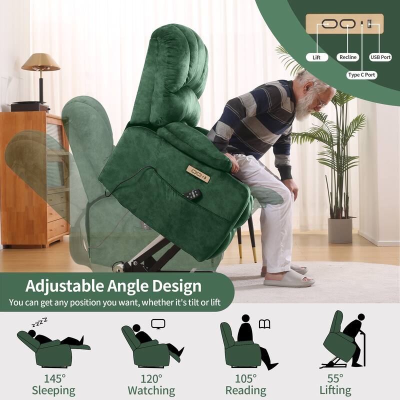 Power Lift Recliner Chair, Oversized Shell Backrest Reclining Chair with Massage & Heat for Elderly