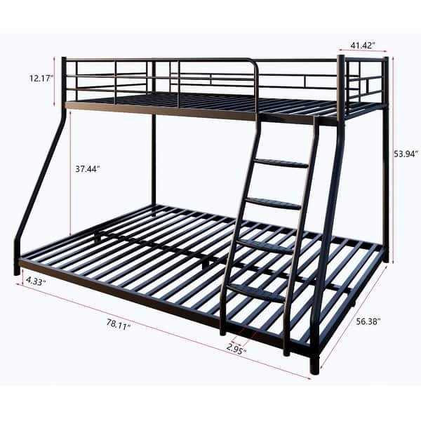 Black Metal Twin over Full Bunk Bed with Diamond-Shaped Rungs, Full-Length Guardrails