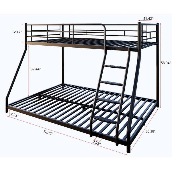 Twin over Full Size Metal Bunk Bed, Patented Clamping Slot, Diamond