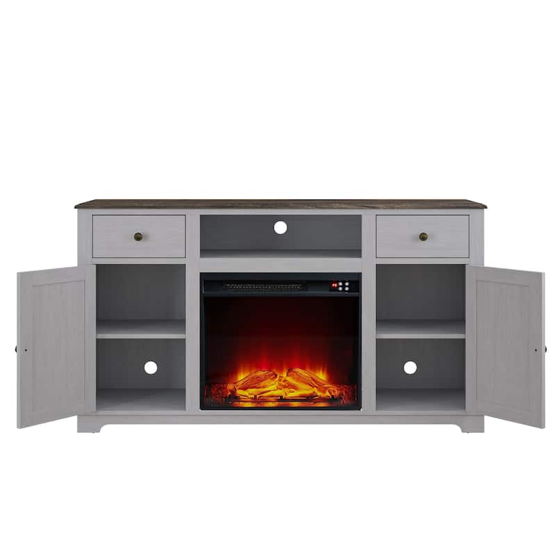 Farmhouse TV Stand with Fireplace for up to 65" TV - 60"W x 33"H x 15.5"D