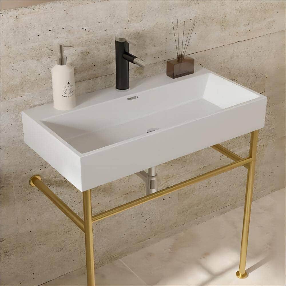 Dornberg 30" Bathroom Ceramic Console Sink White Basin and Legs with Overflow