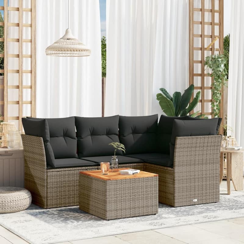 vidaXL Patio Sofa Set with Cushions Outdoor Furniture 5 Piece Poly Rattan - 21.7 x 21.7 x 14.6 - Gray