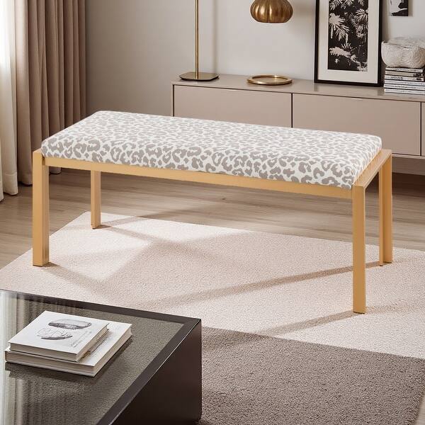 slide 2 of 5, 46"L Fuji Contemporary Bench in Metal and Faux Leather with Thick Padded Seat for Comfort Beige