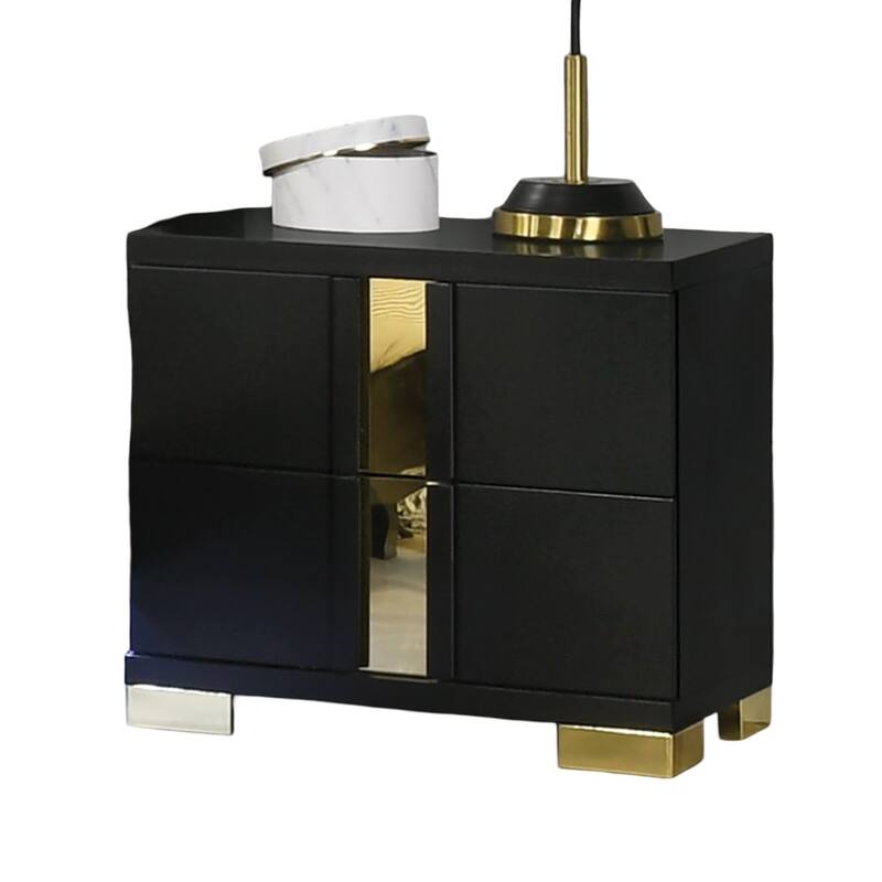 Nightstand with Acrylic Trim, Wooden Bedroom Coffee Table, Sofa Side Table with 2 Drawers & Bracketed Metal Legs