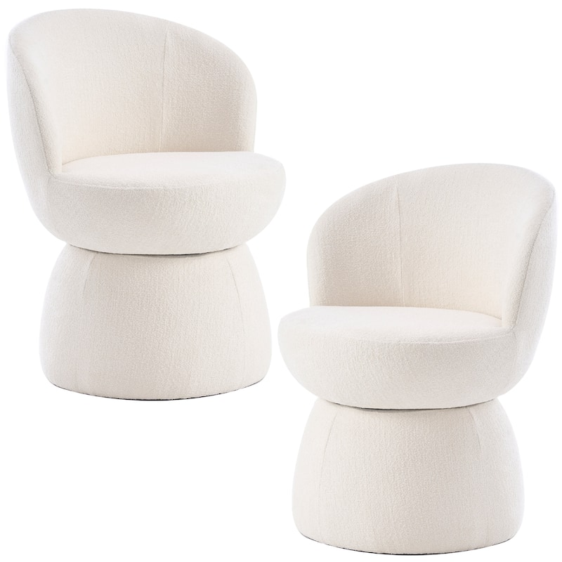 Swivel Modern Accent Chair Set of 2, Barrel Chairs with High Back - White