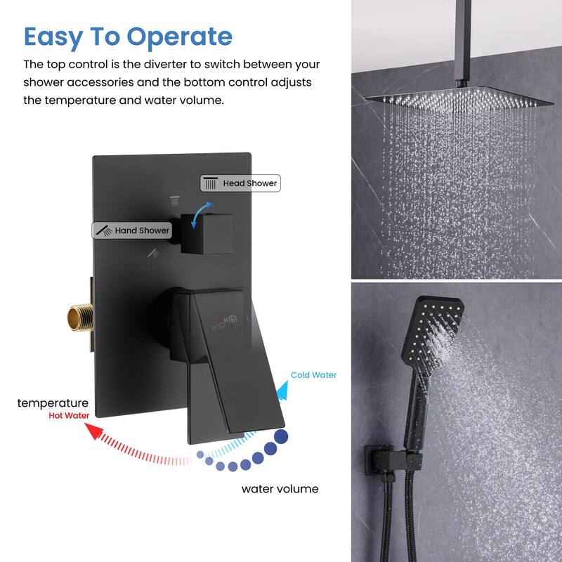 Pressure Balanced Ceiling Mounted 3-Function Shower System with Rough In Valve