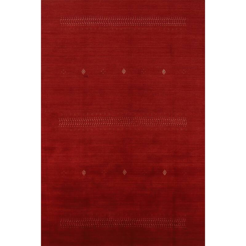 Hand Knotted Oriental 100% Wool Carpet Tribal Tribal Red Gabbeh Area Rug - 9' 7'' X 6' 7''