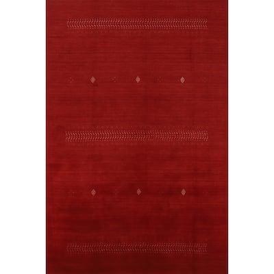 Hand Knotted Oriental 100% Wool Carpet Tribal Tribal Red Gabbeh Area Rug - 9' 7'' X 6' 7''
