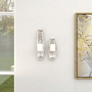 Silver Polished Hammered Style Stainless Steel Contemporary Wall Sconce (Set of 2) - 6 x 6 x 19