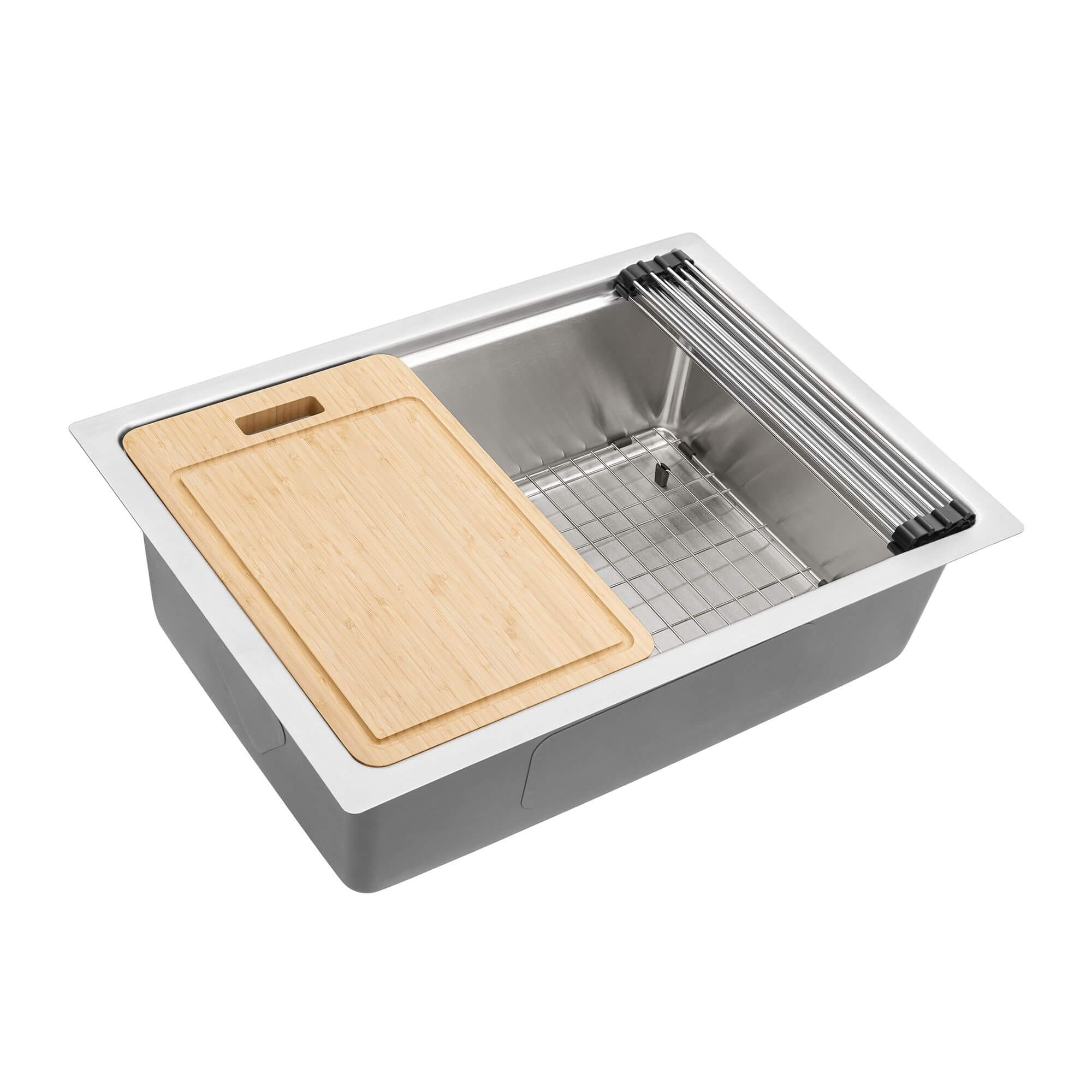 Ruvati 27-inch Undermount Workstation 16 Gauge Stainless Steel Kitchen Sink Single Bowl - RVM5227 - Silver