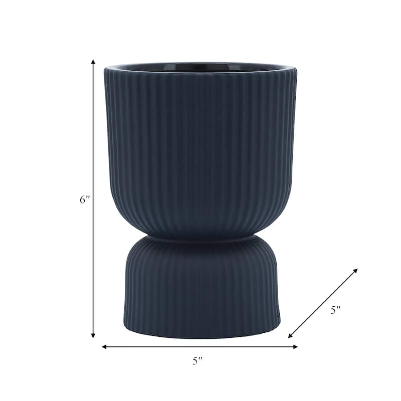 Sagebrook Home 6" Ceramic Ribbed Abstract Vase Classic Decorative Vase for Home or Office Flower Display