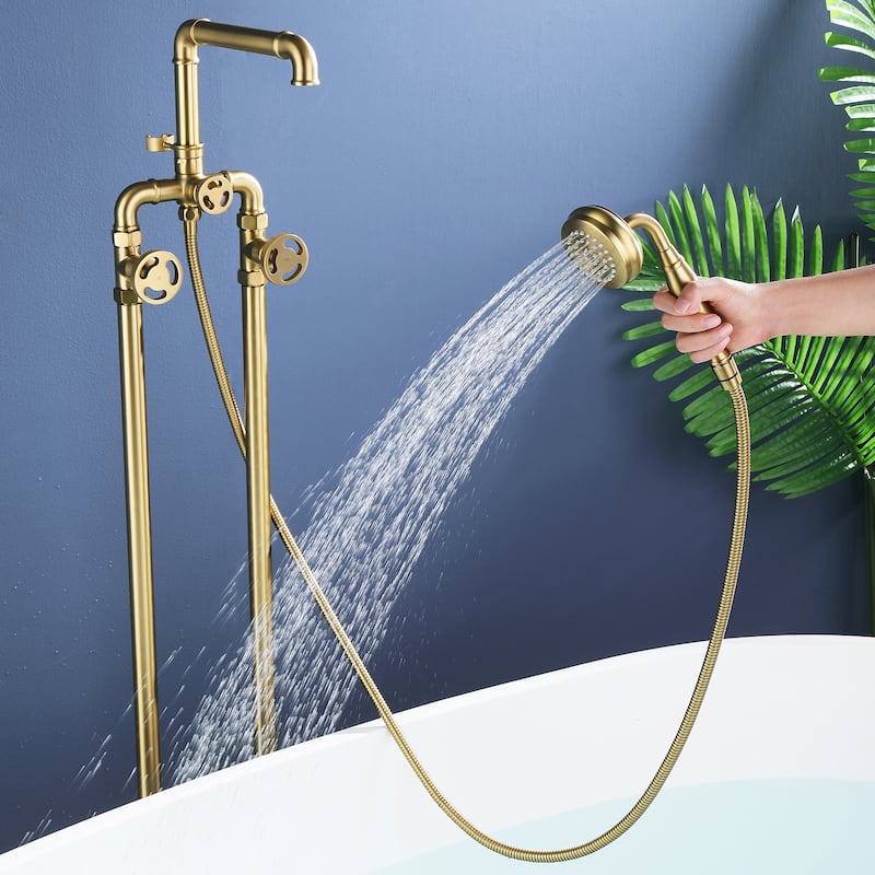 Rbrohant Industrial Style Freestanding Bathtub Faucet, High Flow Shower Floor Mounted Tub Faucets
