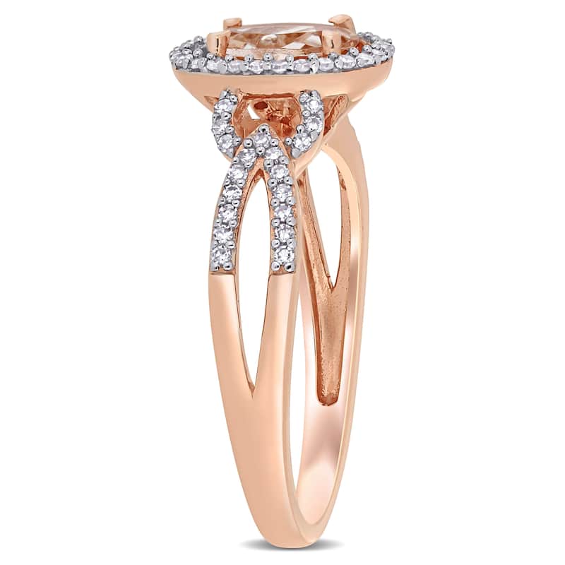Miadora 14k Rose Gold Oval-cut Morganite and 3/4ct TDW Diamond Loop Halo Engagement Ring