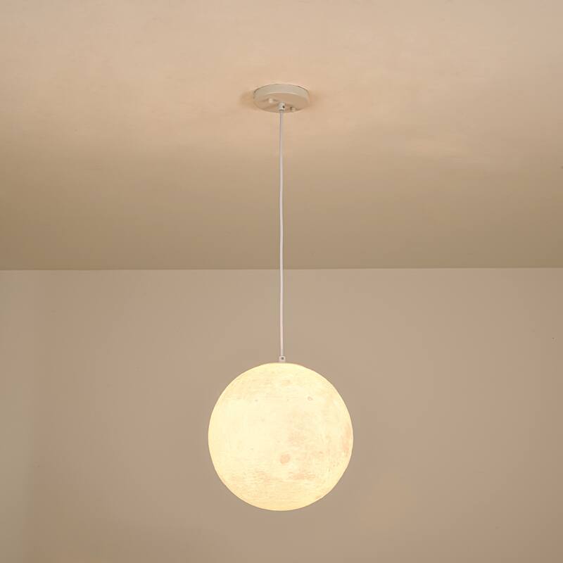 11.8" Single-Light Modern White Globe LED Pendant Hanging Light with Plastic Shade for Bedroom or Dining Room