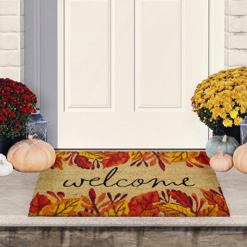 Leafy Fall Harvest Rectangular "Welcome" Doormat 18" x 30" - 18" x 30"