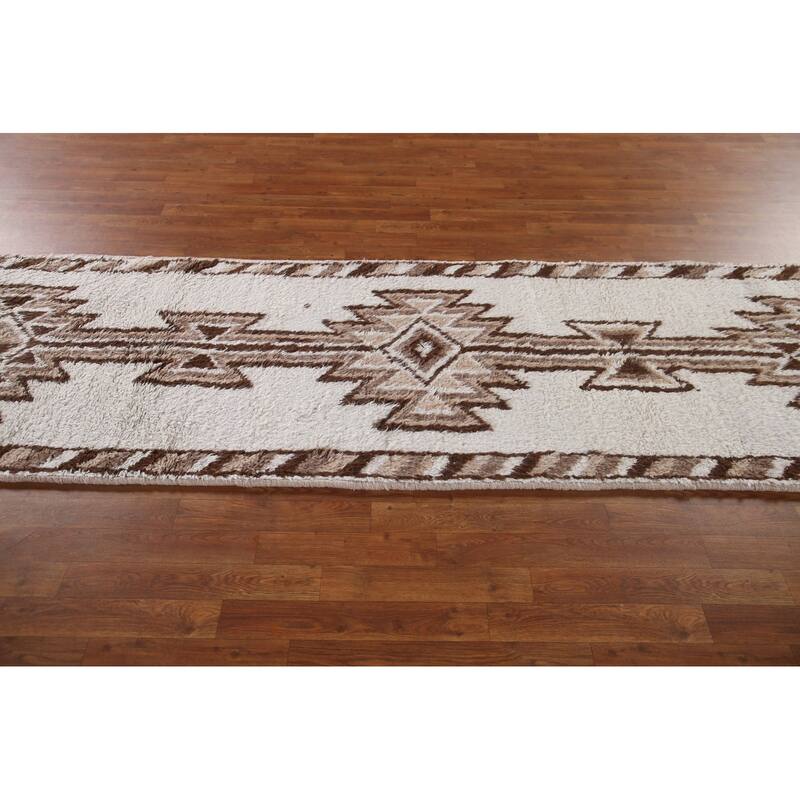 Natural Dye Geometric Anatolian Runner Rug Hand-knotted Wool Carpet - 3'0"x 12'6"