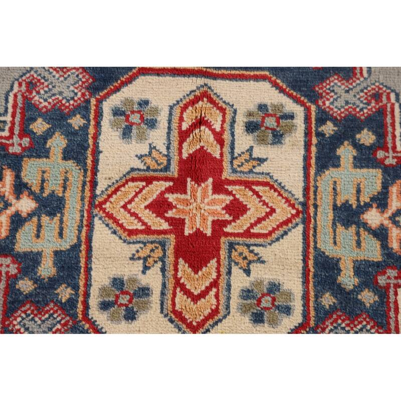 Kazak Oriental Accent Rug Handmade Gray Geometric Wool Carpet - 3'7"x 4'10"