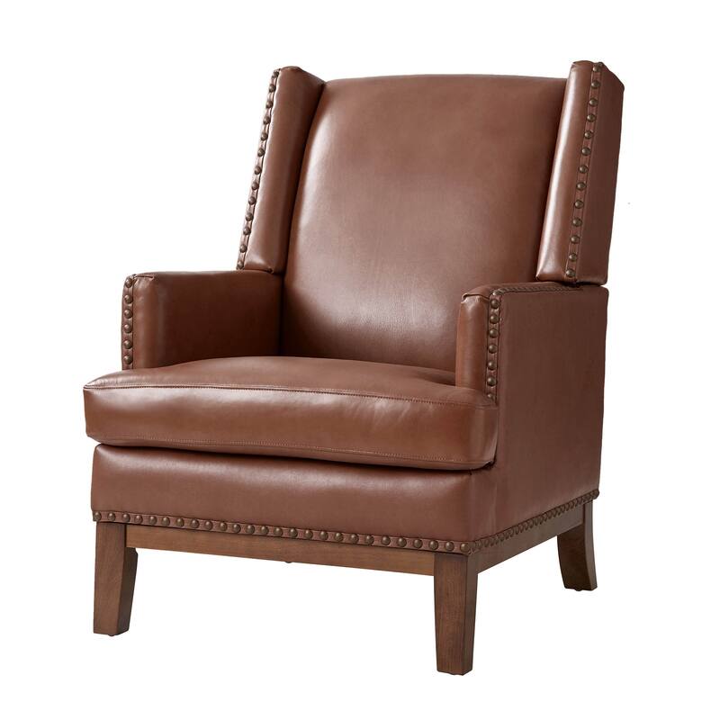 Lourdes Genuine Leather Armchair with Solid Wood Frame and Removable Seat Cushion by HULALA HOME