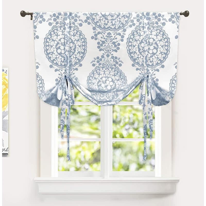DriftAway Samantha Floral Damask Pattern Tie Up Curtain - Dusty Blue