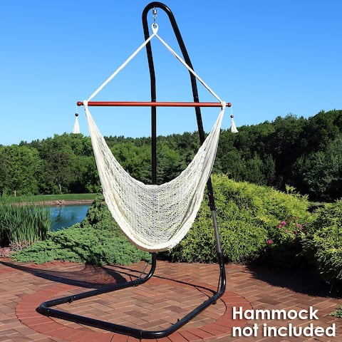 Sunnydaze Adjustable Heavy-Duty Hammock Chair Stand - Steel - Up to 93-Inches - Black Black Onyx