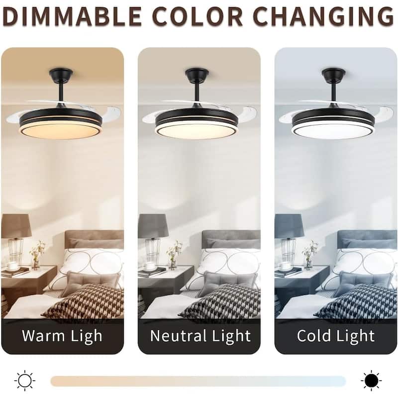 47 Inch Retractable Ceiling Fans with Lights, Modern LED Ceiling Fan Lights with Remote Control