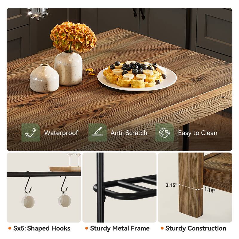 Solid Wood Kitchen Island with Storage Stationary Island Table Coffee Bar - 23.62" D x 47.24" W x 70.08" H