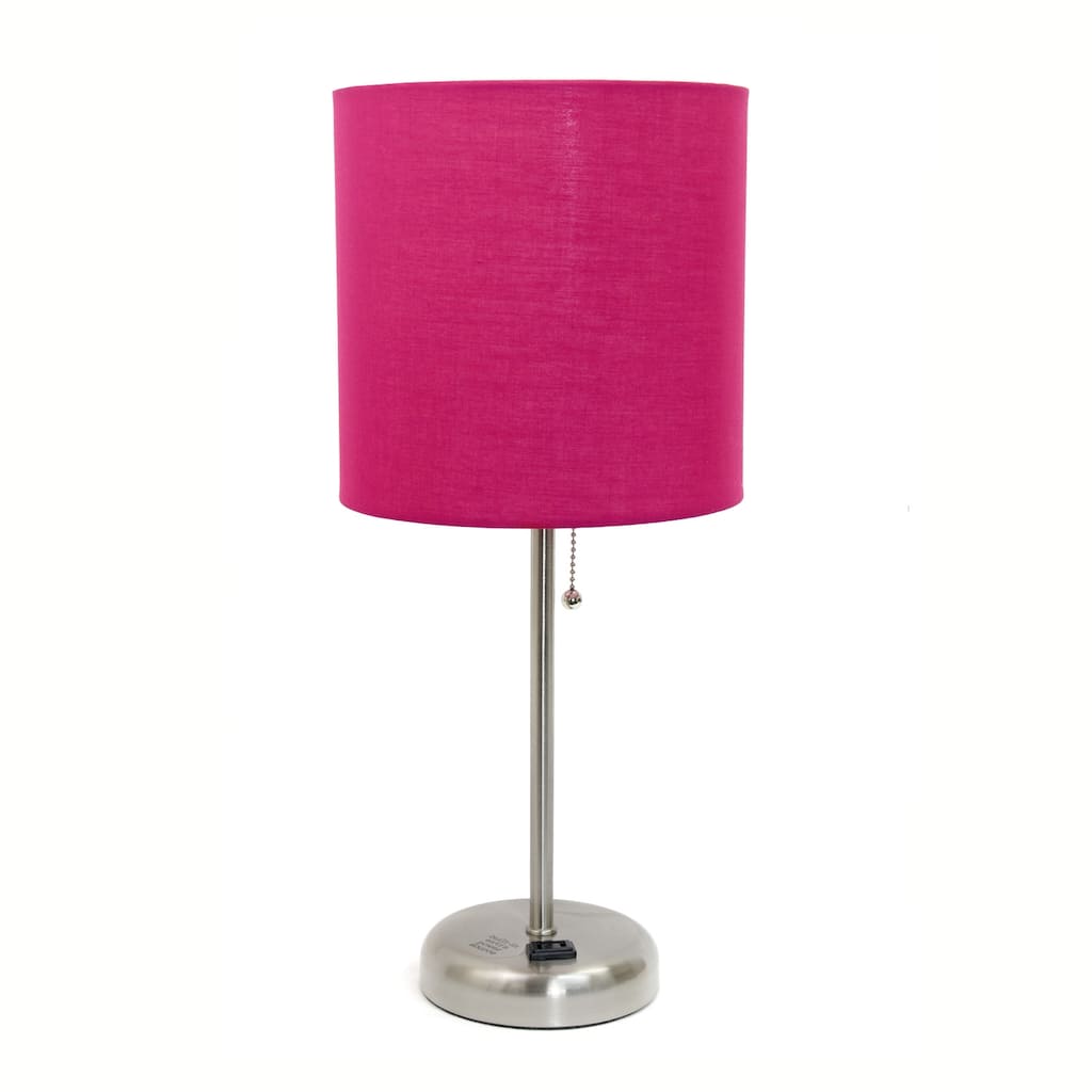 19.5 in. Brushed Steel Finish Table Lamp with Pink Shade, Sturdy Table Lamp for Living Rooms and Bedrooms
