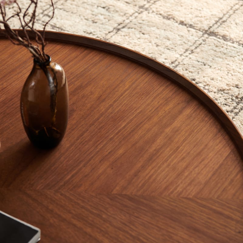 Circular Walnut Design Coffee Table with Drawers for