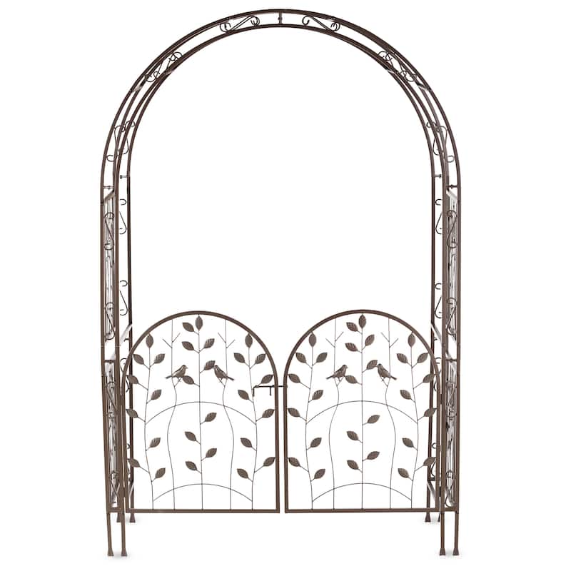 84 in. x 54 in. Metal Leaves and Birds Arbor with Gate