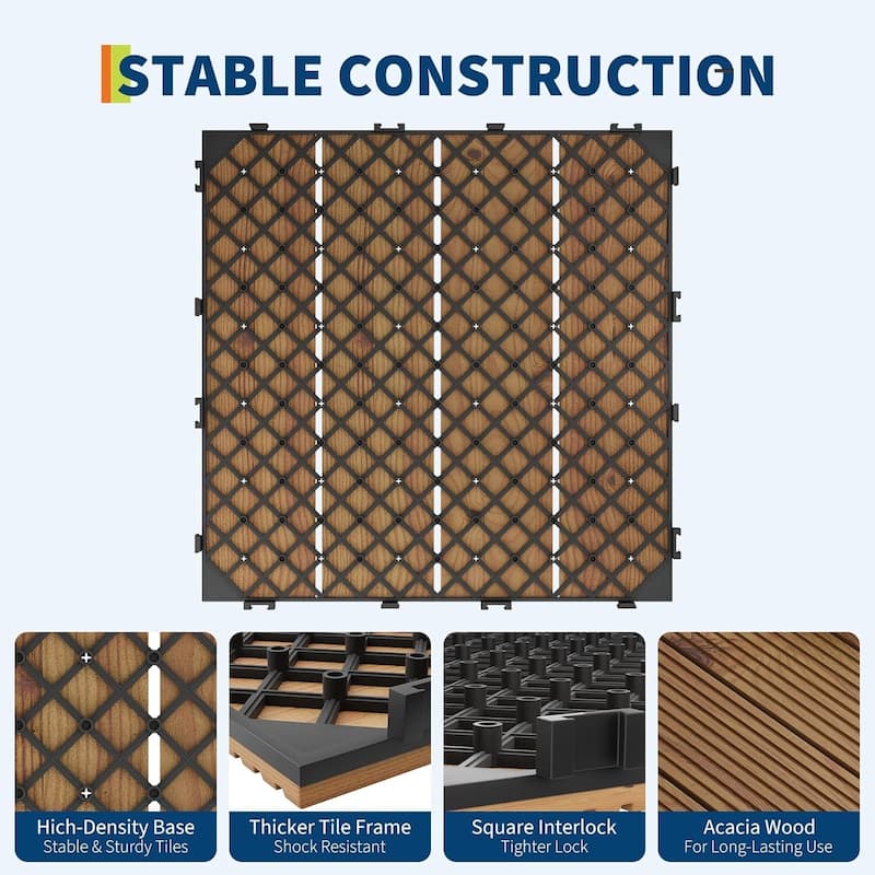 33 Pack 12"X12" Wood Patio Flooring Deck Tiles for Indoor & Outdoor Use - 33-Pack