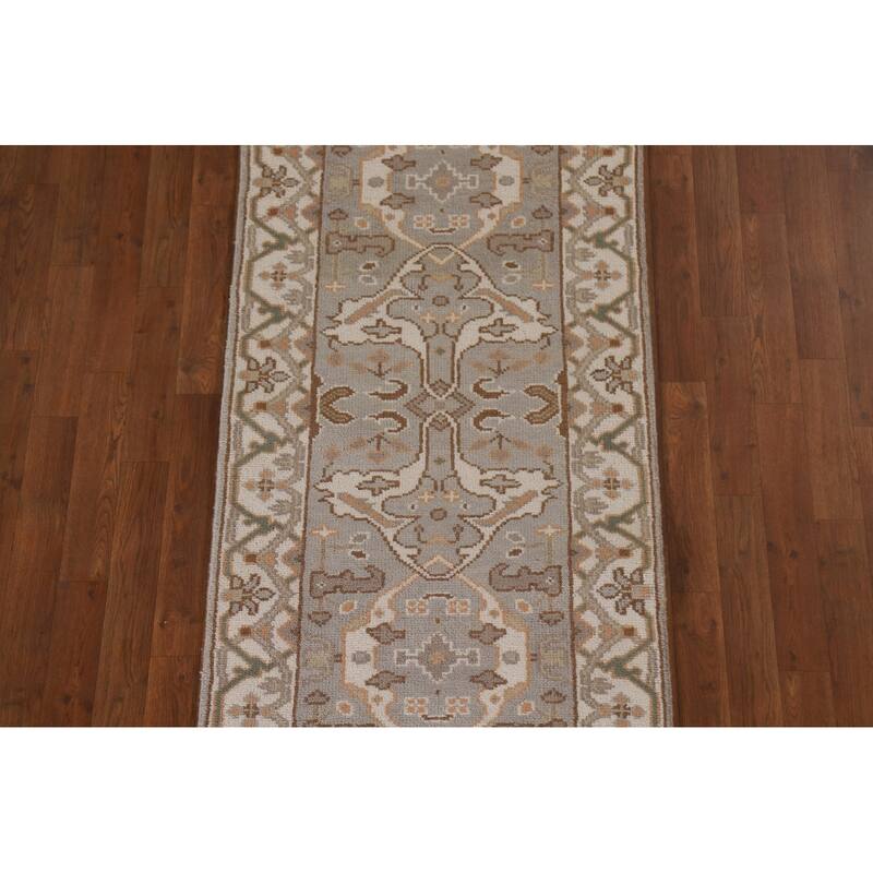 All-Over Oushak Oriental Runner Rug Handmade Wool Carpet - 2'7"x 15'6"
